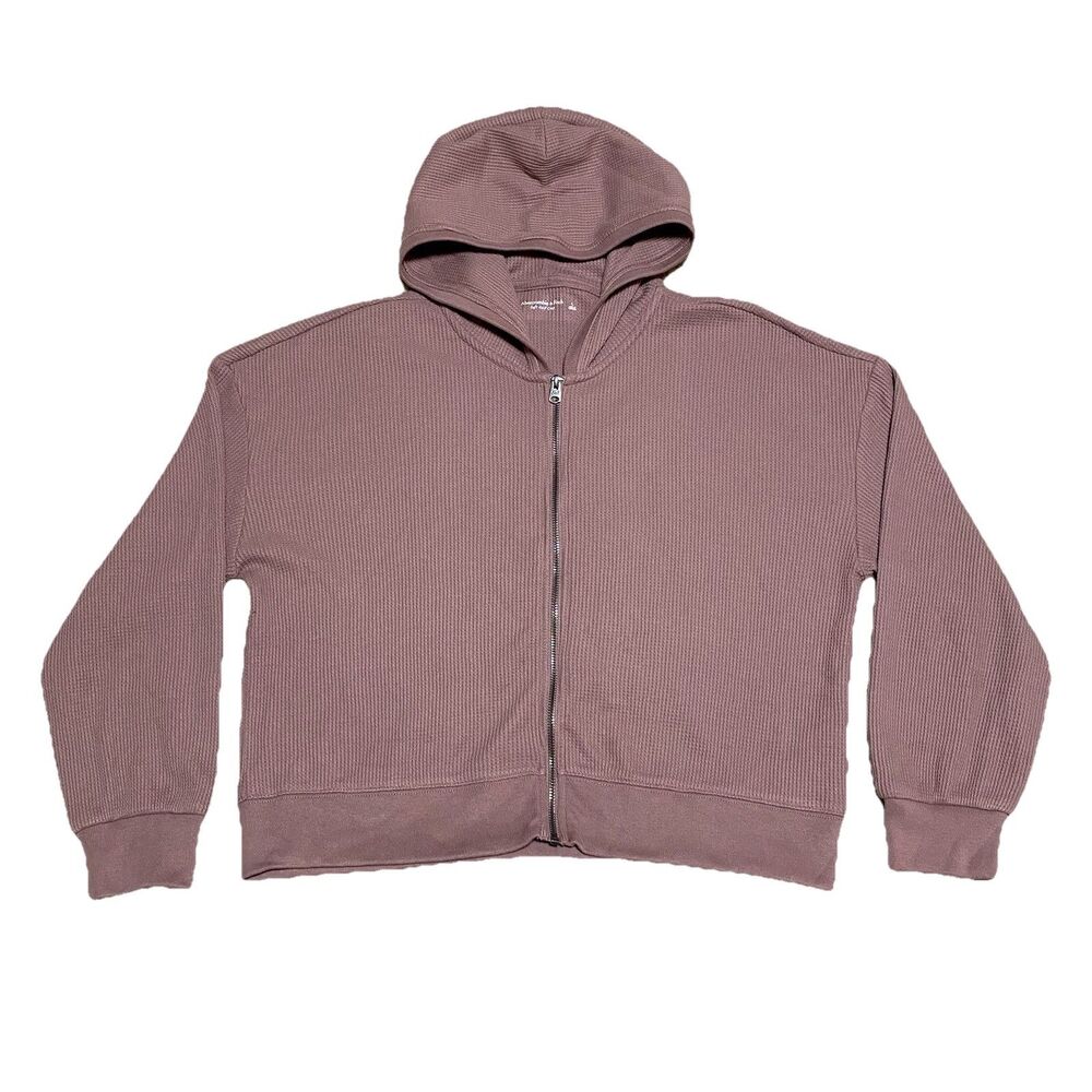 Abercrombie & Fitch Soft A&F Cozy Hoodie Women L Mauve Pink Full Zip Waffle Knit
